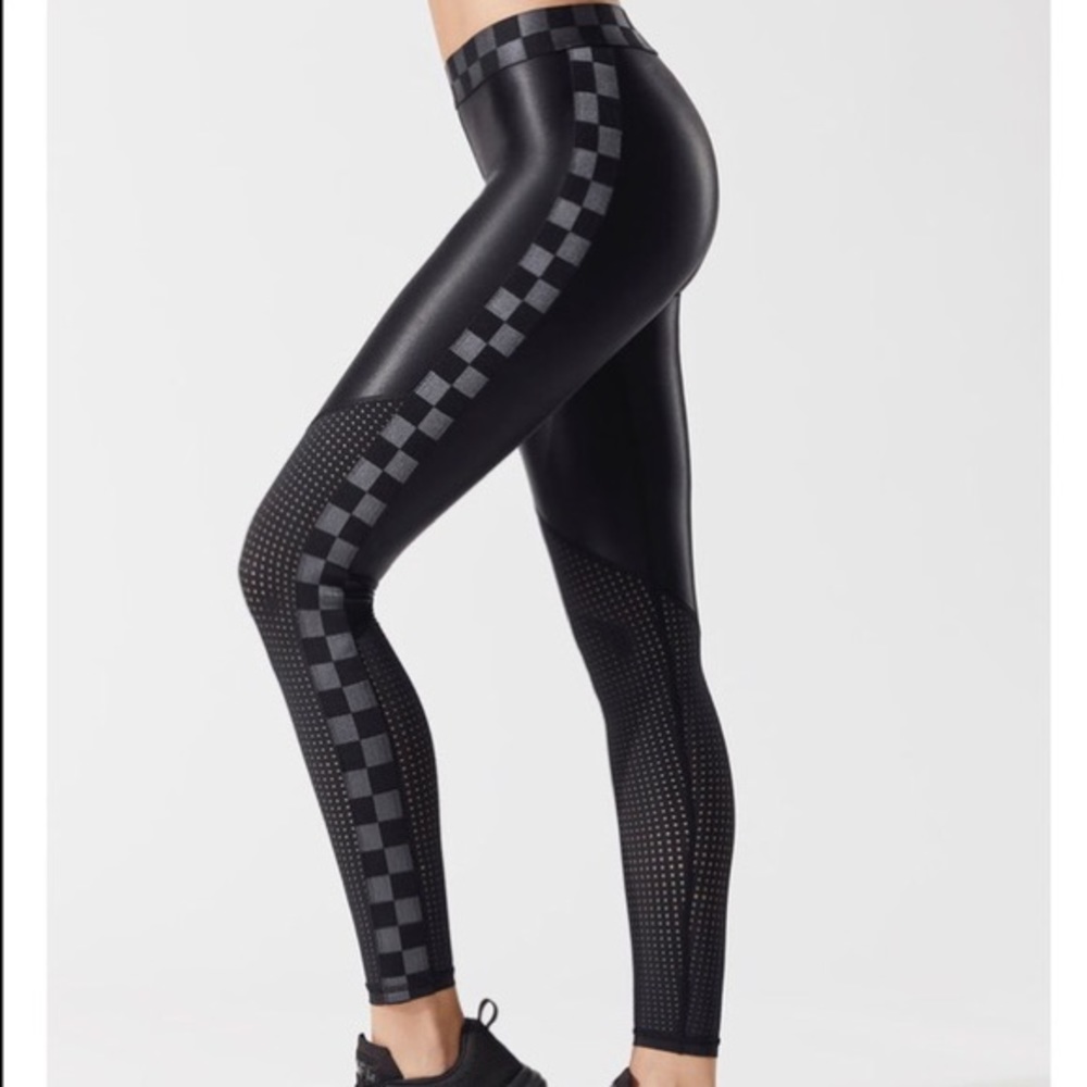 ALALA BLACK VARSITY CHECKERBOARD LEGGINGS
